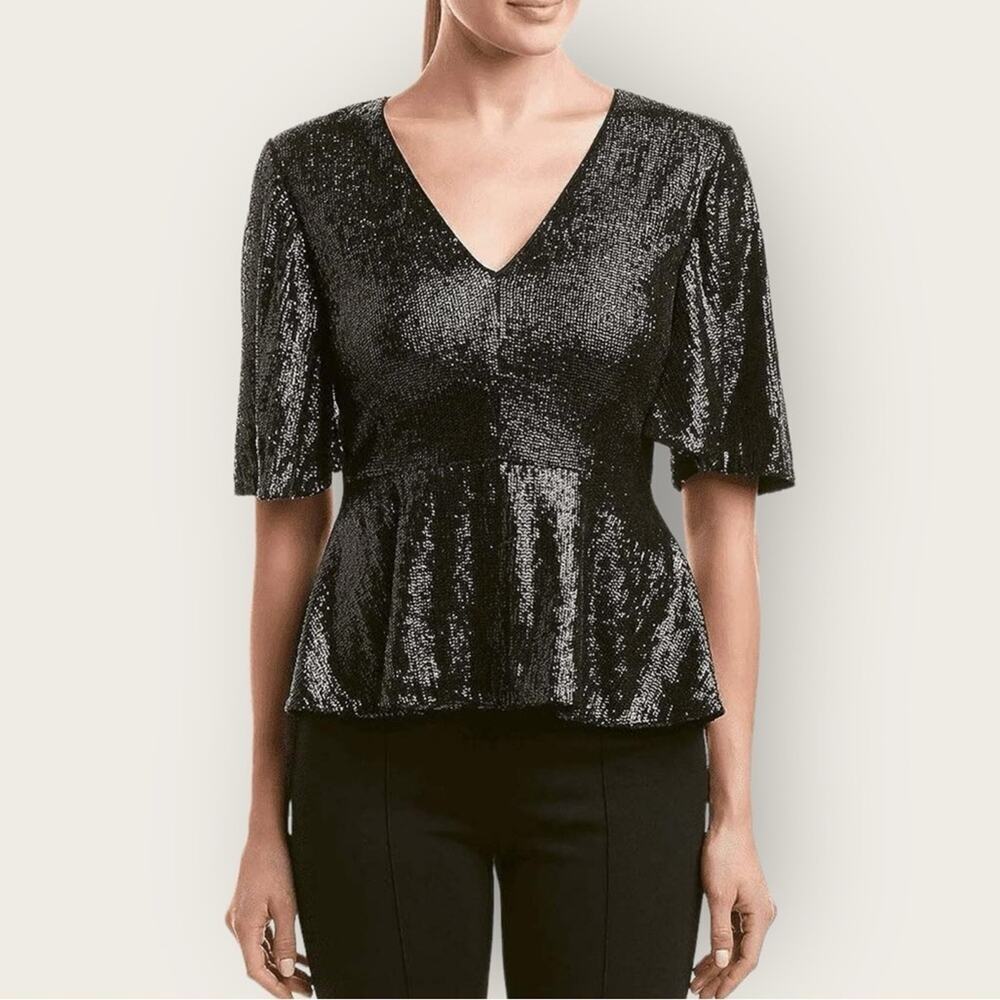 NWT | RACHEL ZOE | Sequin Clover Baby Doll Blouse | Black | Size 4